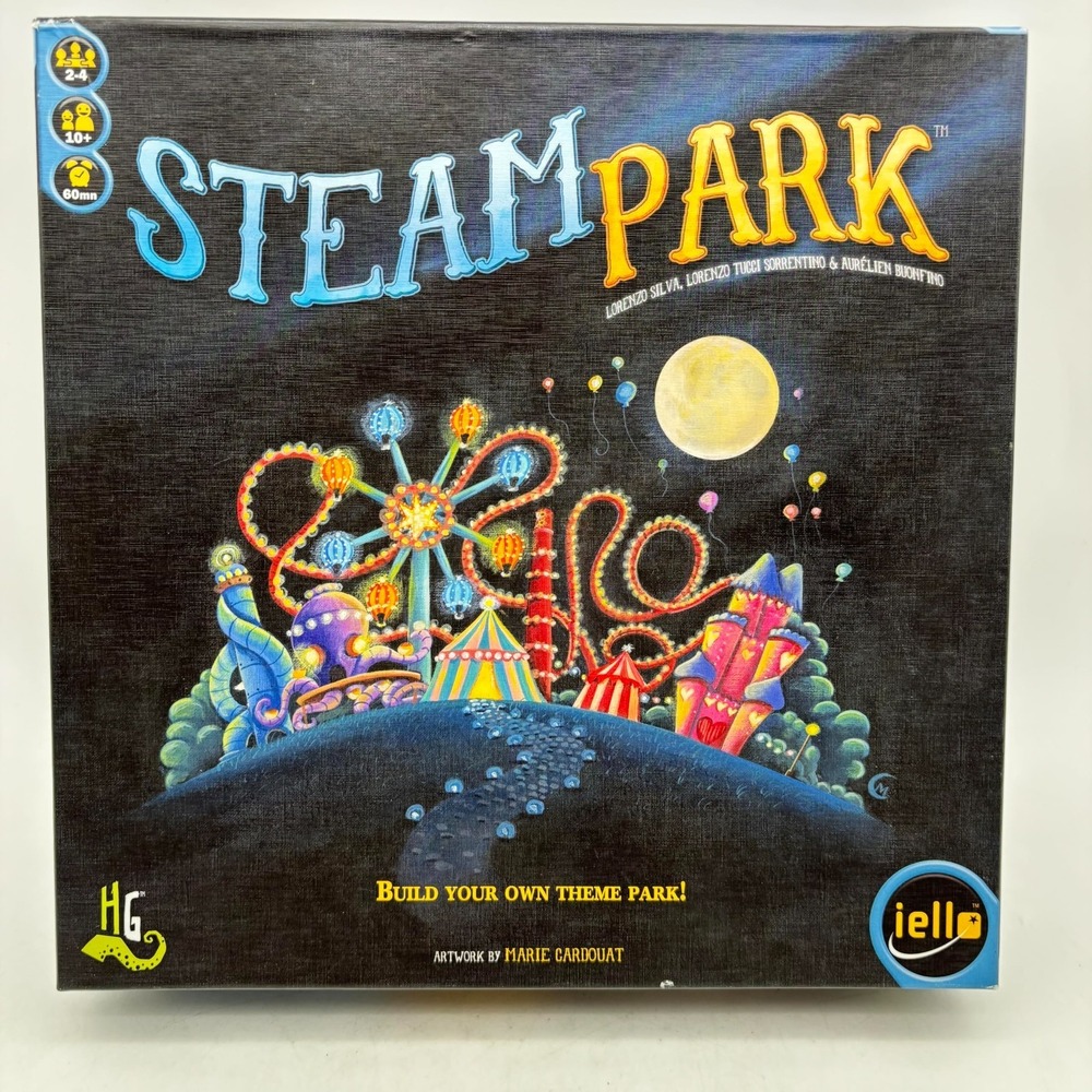 Steam Park Game COMPLETE Iello 2014 Theme Park Builder Roller Coaster Rides